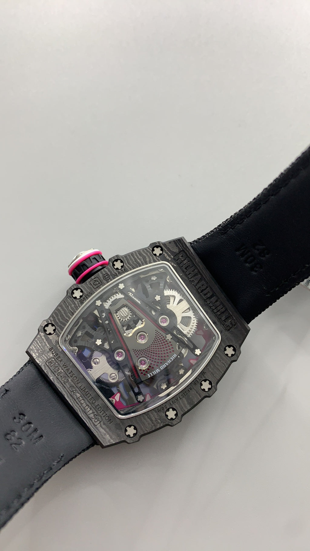 Richard Mille RM38-02 | 42MM | ตัวเรือนคาร์บอนไฟเบอร์ TPT + โครงไทเทเนียม | หน้าปัดสเกเลตัน | กลไกไขลานมือ Flying Tourbillon