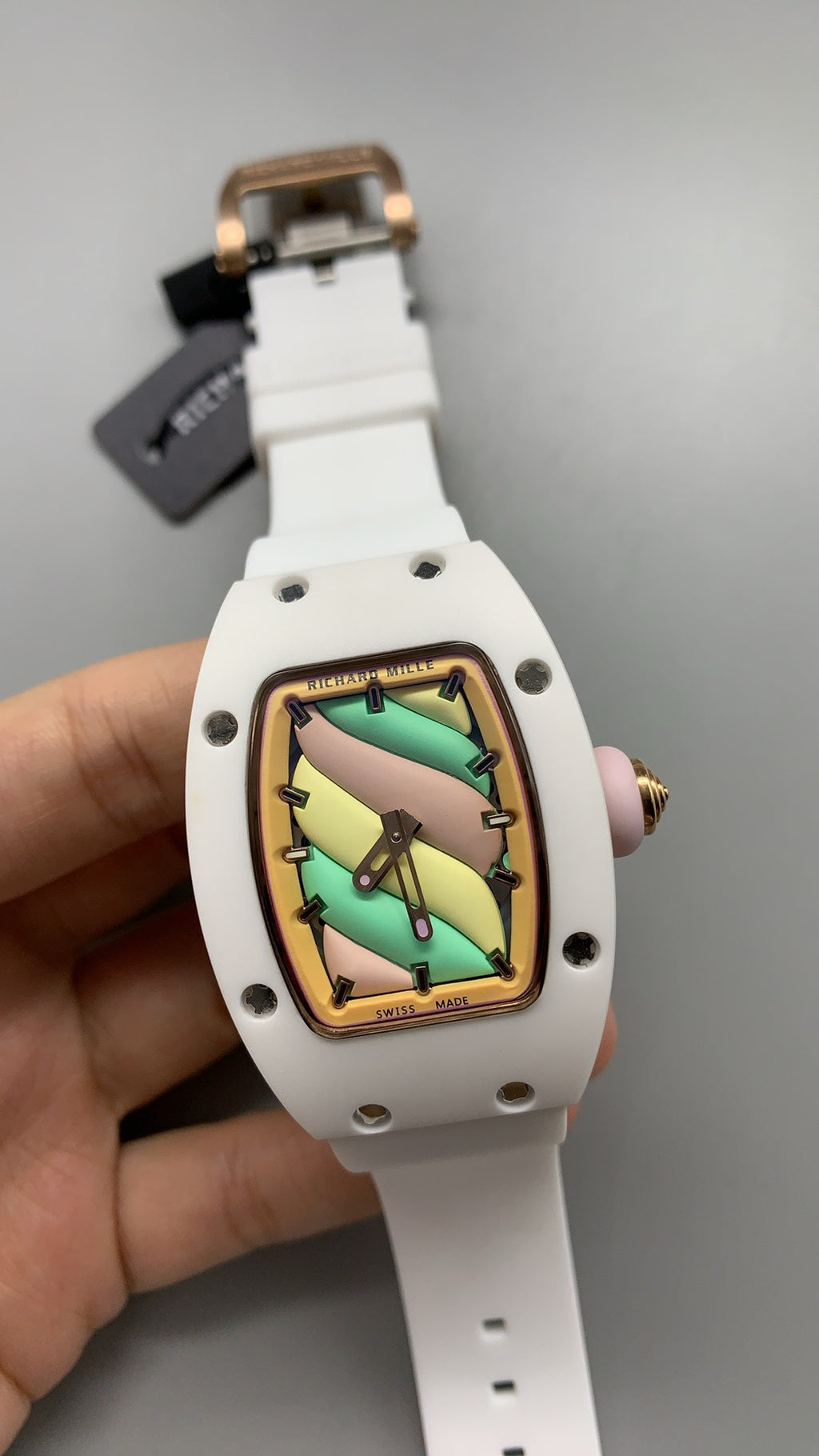 Richard Mille RM07-01 Marshmallow | 31MM | ตัวเรือนเซรามิกสีขาว | หน้าปัดศิลปะเคลือบสีพาสเทล (Marshmallow) | กลไกอัตโนมัติ CRMA2
