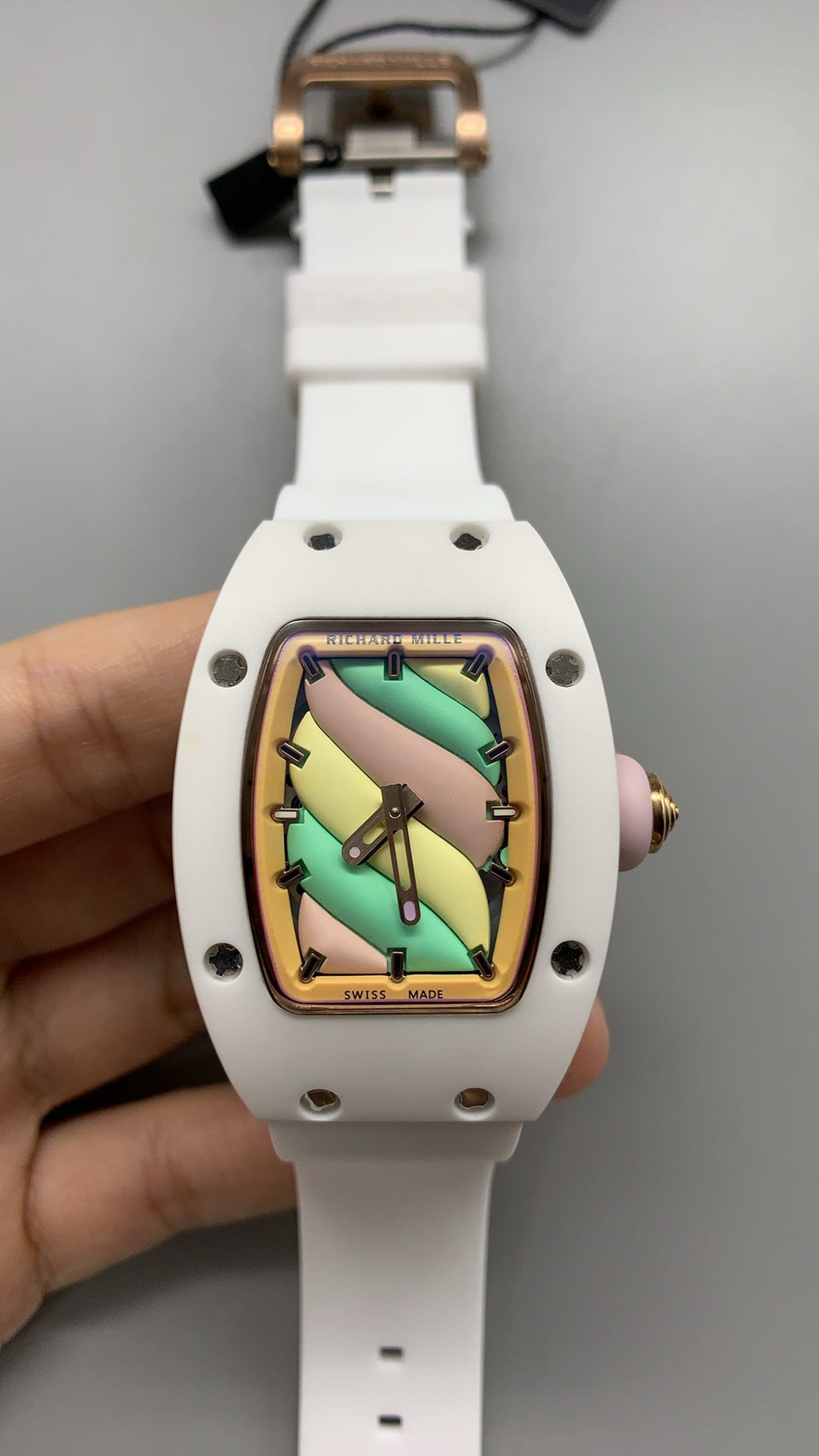 Richard Mille RM07-01 Marshmallow | 31MM | ตัวเรือนเซรามิกสีขาว | หน้าปัดศิลปะเคลือบสีพาสเทล (Marshmallow) | กลไกอัตโนมัติ CRMA2