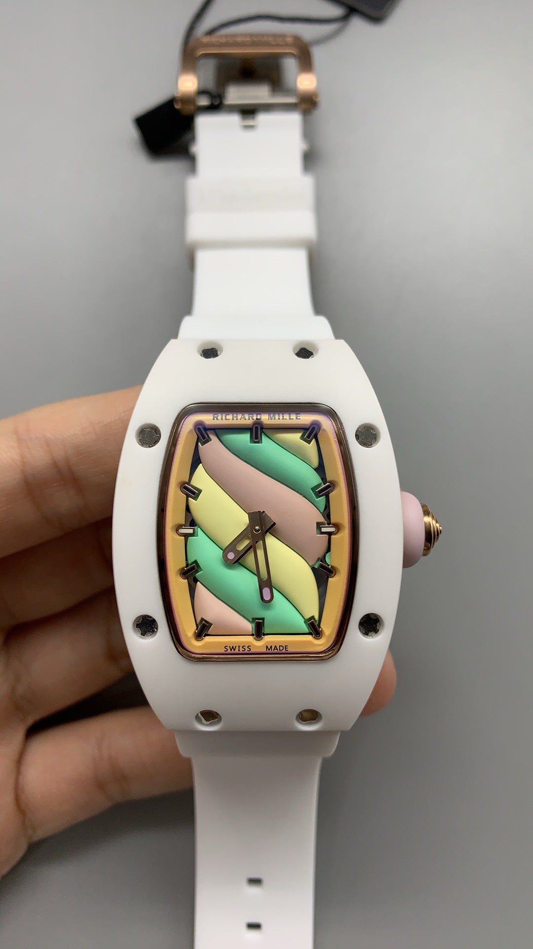 Richard Mille RM07-01 Marshmallow | 31MM | ตัวเรือนเซรามิกสีขาว | หน้าปัดศิลปะเคลือบสีพาสเทล (Marshmallow) | กลไกอัตโนมัติ CRMA2