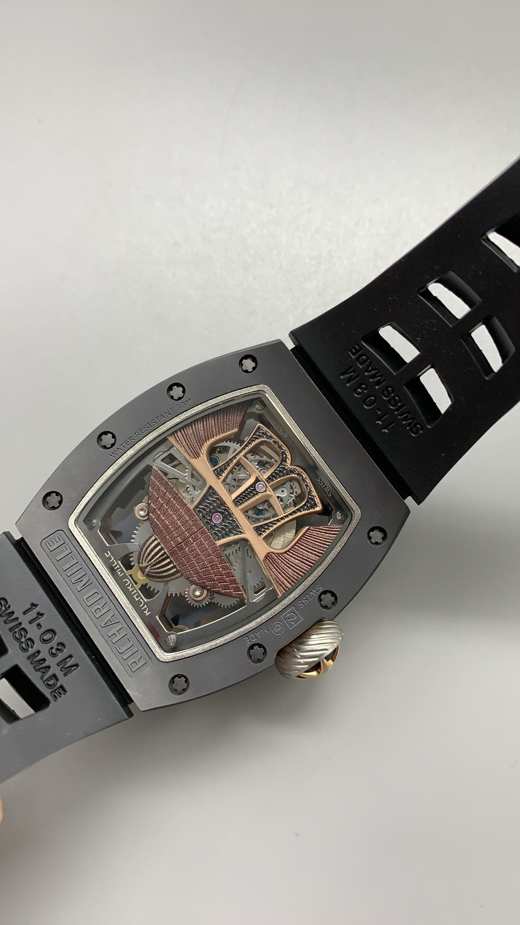 Richard Mille RM035 Black Phantom | 42MM | ตัวเรือนคาร์บอนไฟเบอร์ NTPT + โครงไทเทเนียม | โทนสีดำด้านทั้งเรือน | หน้าปัดสเกเลตัน | กลไกไขลานมือ RMUL1