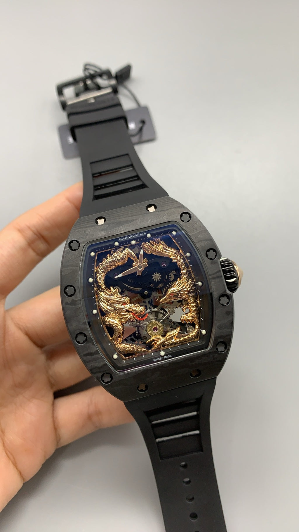 Richard Mille RM57-03 Dragon & Phoenix | 42.7MM | ตัวเรือนโรสโกลด์ | หน้าปัดประติมากรรมมังกร-ฟีนิกซ์ | กลไกไขลานมือ Flying Tourbillon
