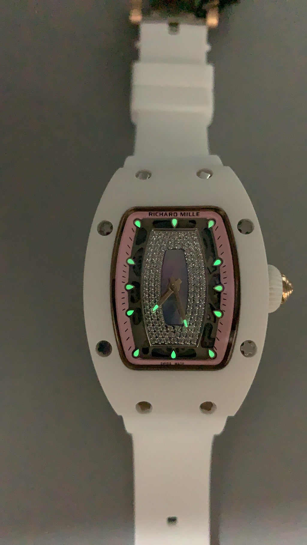 Richard Mille RM07-01 | 31MM | ตัวเรือนเซรามิกสีขาว + โครงสร้างโรสโกลด์ | หน้าปัดสเกเลตัน | กลไกอัตโนมัติ CRMA2