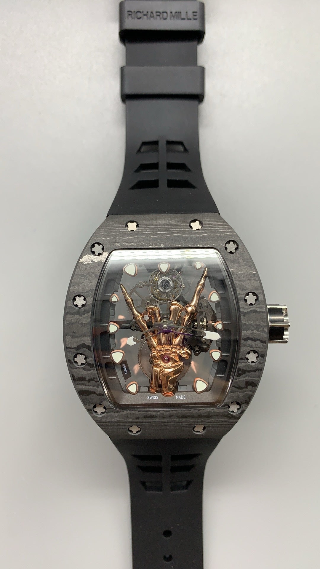 Richard Mille RM66 | 42MM | ตัวเรือนไทเทเนียมเกรด 5 + เคลือบ PVD สีโรสโกลด์ | หน้าปัดรูปมือโครงกระดูก (Skeleton Hand) | กลไกไขลานมือ Flying Tourbillon