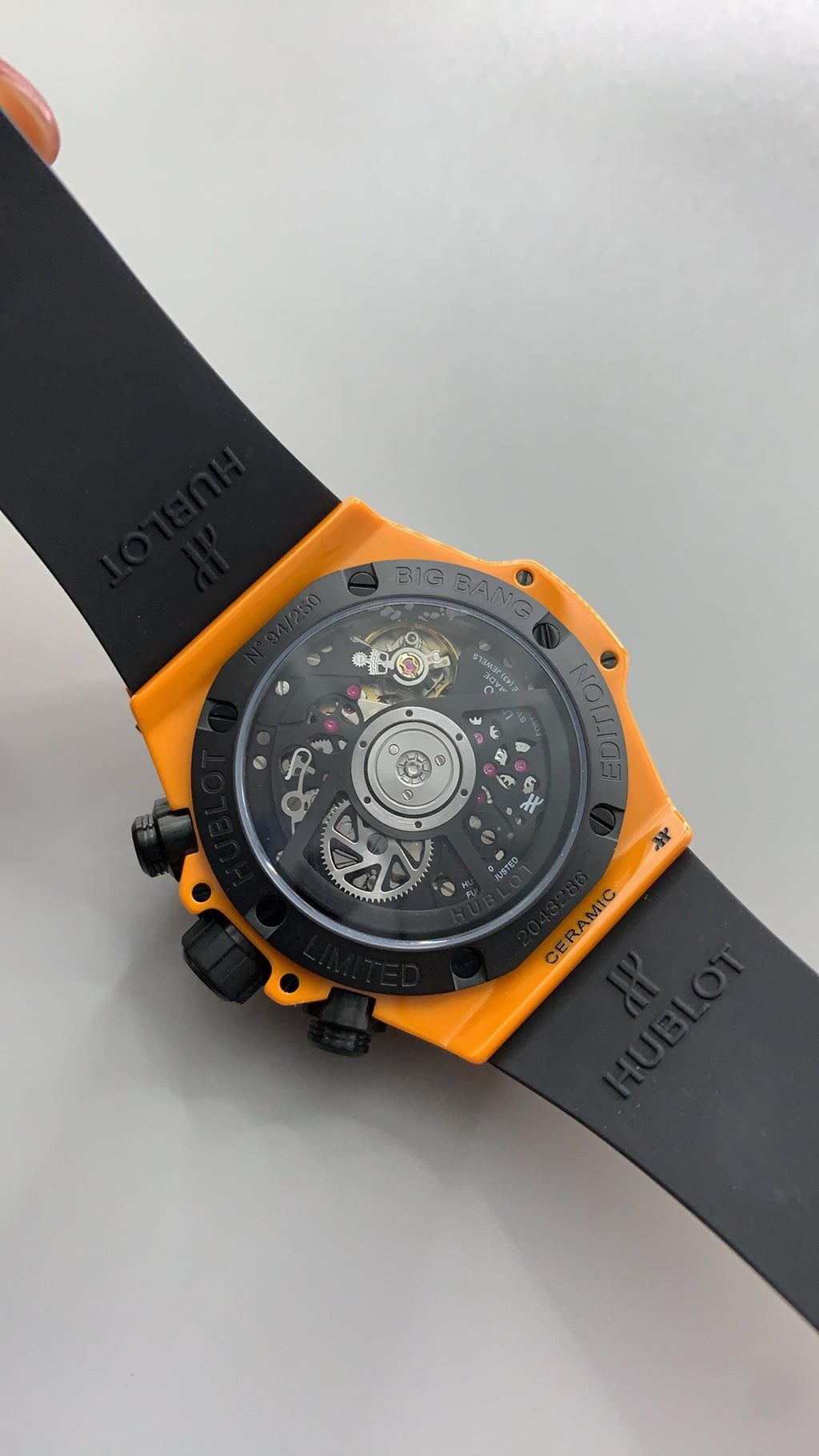 Hublot Big Bang Chronograph | 44MM | ตัวเรือนไทเทเนียม | ขอบเซรามิกสีส้ม | หน้าปัดสเกเลตัน | จับเวลา Chronograph | กลไกอัตโนมัติ HUB4100