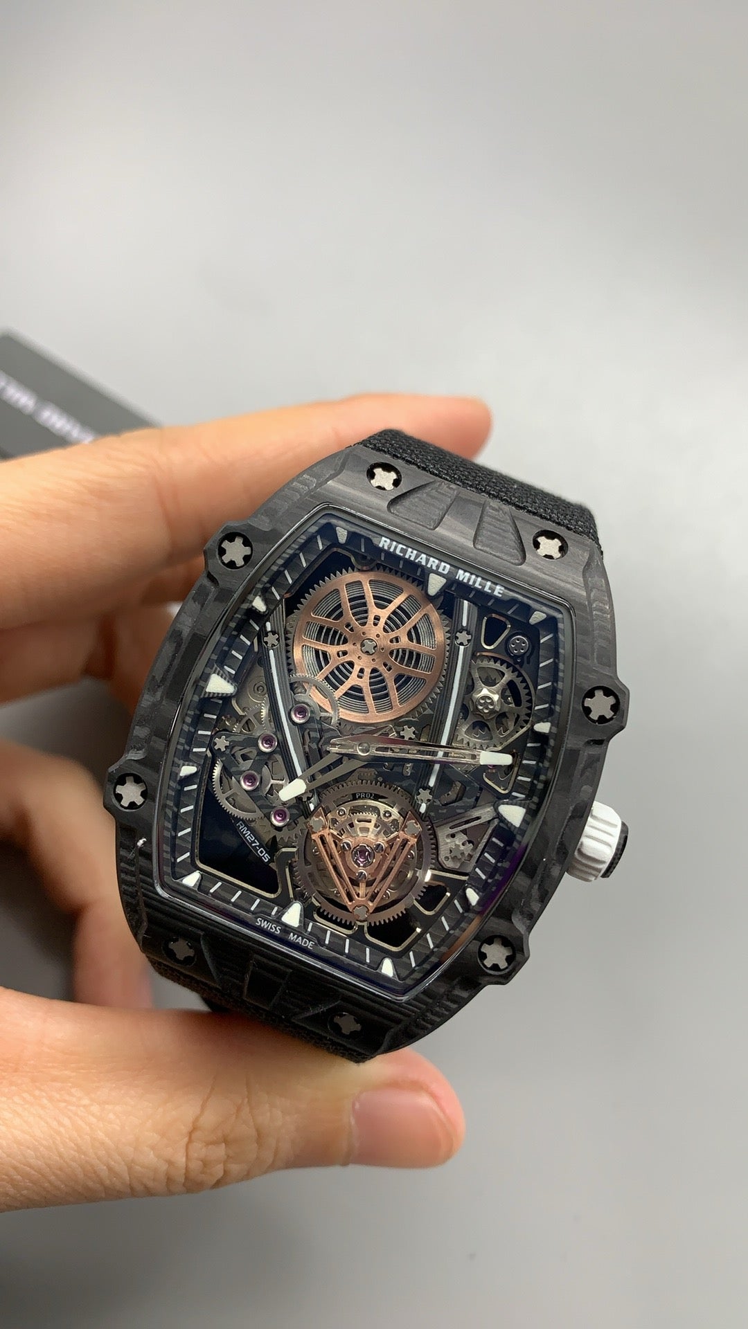 Richard Mille RM27-05 | 38.4MM | ตัวเรือนคาร์บอนไฟเบอร์ TPT + โครงไทเทเนียม | น้ำหนักเบาพิเศษ | หน้าปัดสเกเลตัน | กลไกไขลานมือ RM27-05