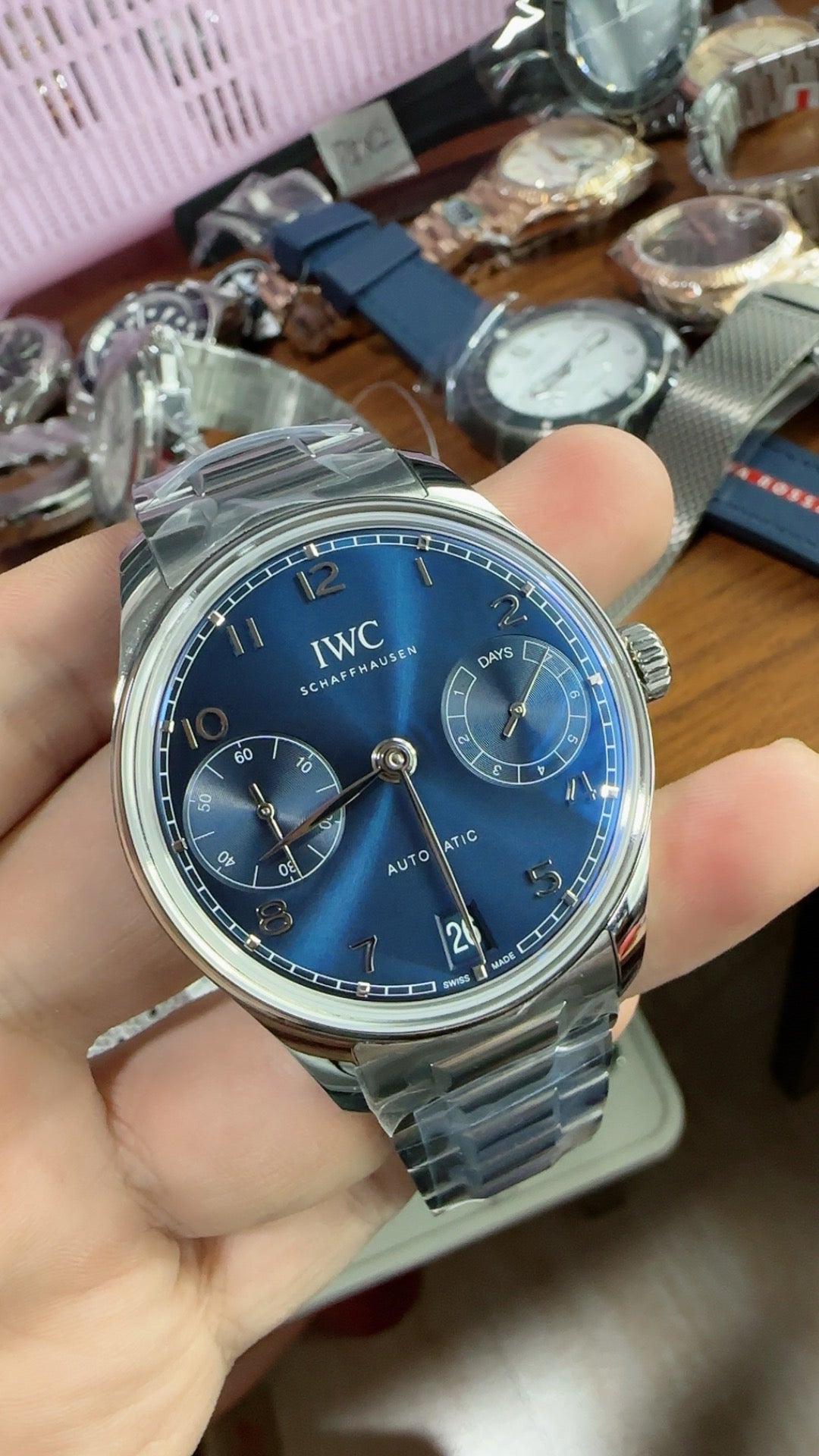 IWC Portugieser Automatic 7 Days | 42MM | ตัวเรือนสแตนเลส | หน้าปัดสีน้ำเงิน | สายเหล็ก | กลไกอัตโนมัติ Cal.52010