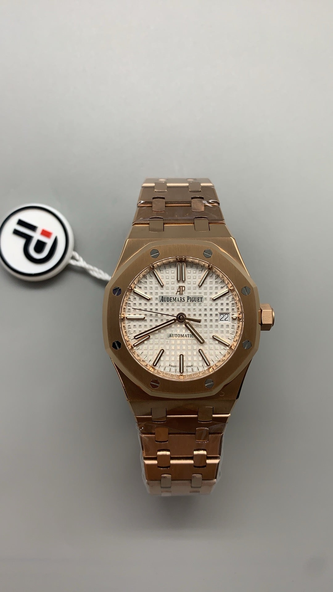 Audemars Piguet Royal Oak 15451 | 37MM | ตัวเรือนสแตนเลสสตีลเคลือบสีโรสโกลด์แบบ PVD | หน้าปัดสีขาวประดับเพชร | กลไกอัตโนมัติ Cal.3120