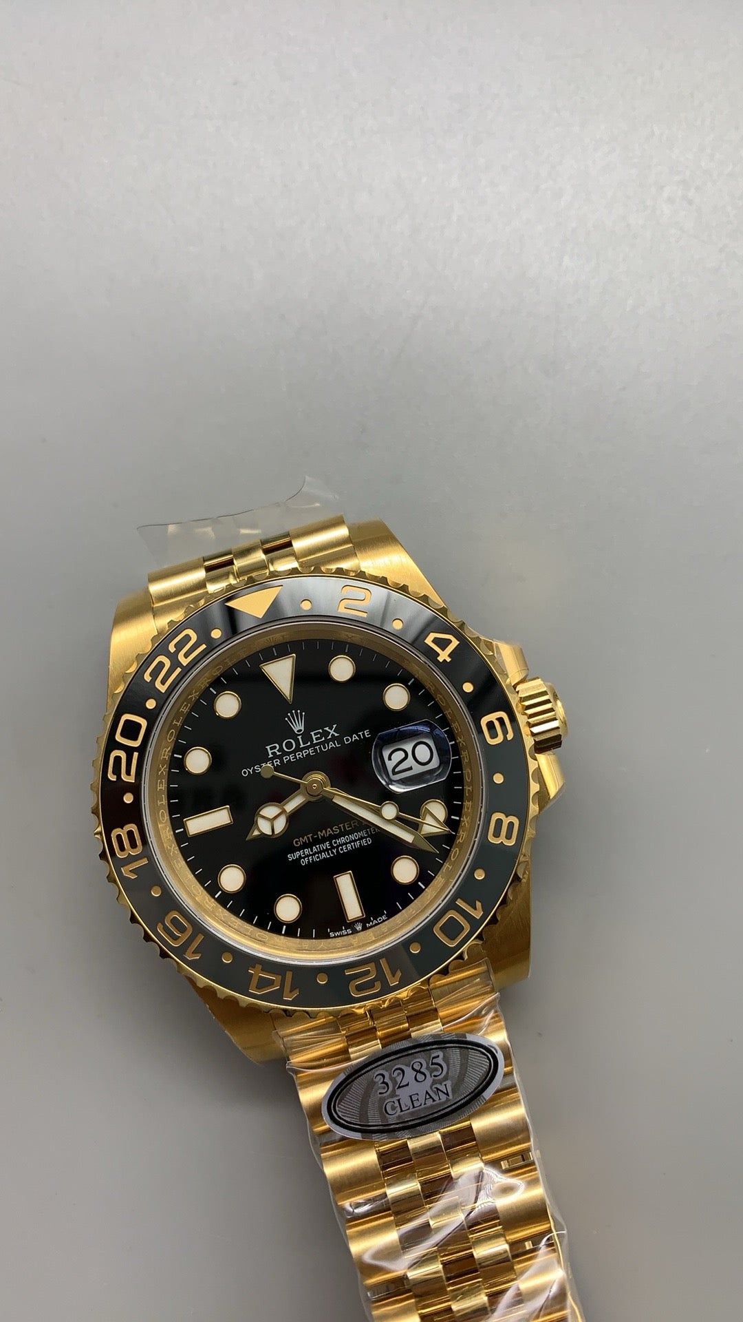Rolex GMT-Master II 40MM | ขอบเซรามิกสีดำ-เทา (ขอบไข่เยี่ยวม้า) | ตัวเรือนสแตนเลสเคลือบสีทอง PVD | กลไกอัตโนมัติ Cal.3285