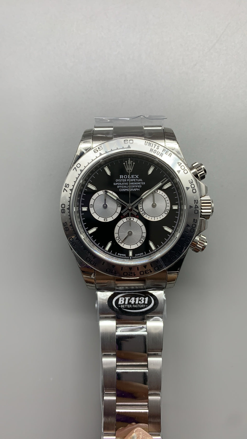 Rolex Daytona 40MM | หน้าปัดสีดำ | ตัวเรือนสแตนเลสเคลือบสีไวท์โกลด์ PVD | กลไกอัตโนมัติ Cal.4131