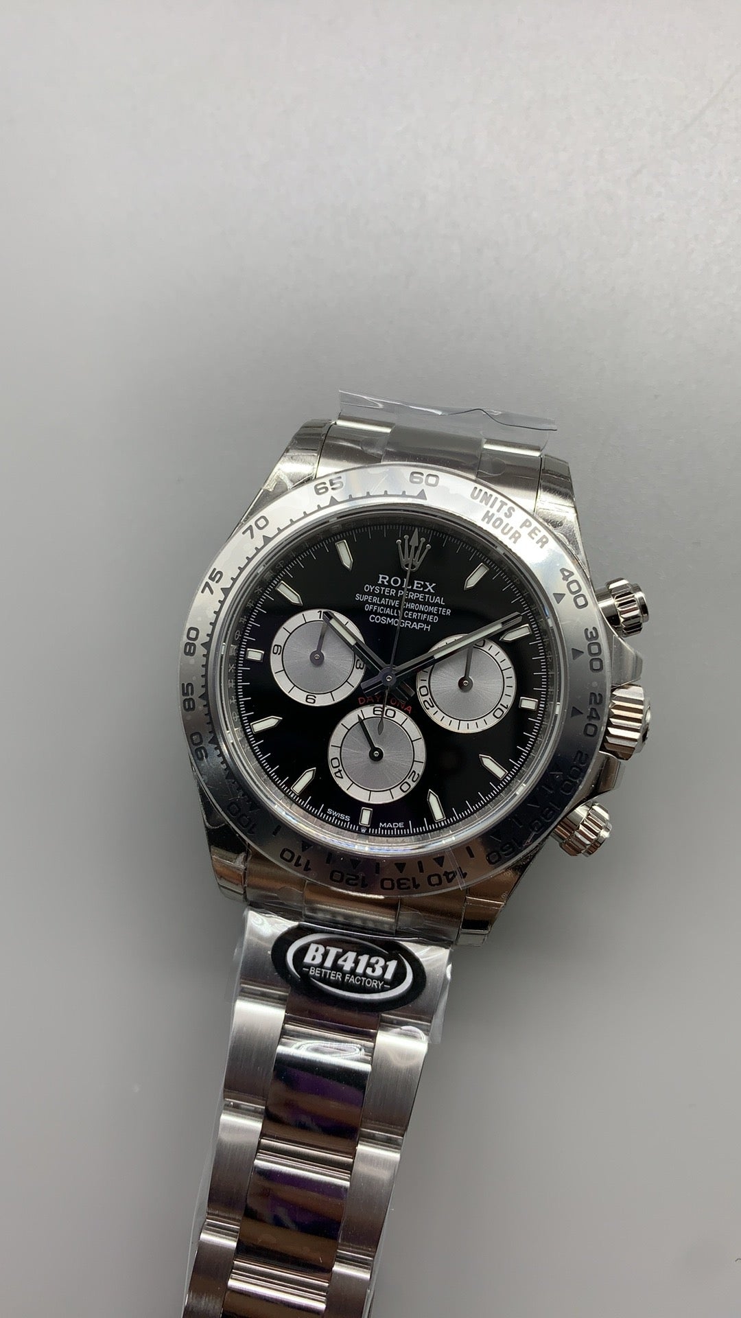 Rolex Daytona 40MM | หน้าปัดสีดำ | ตัวเรือนสแตนเลสเคลือบสีไวท์โกลด์ PVD | กลไกอัตโนมัติ Cal.4131