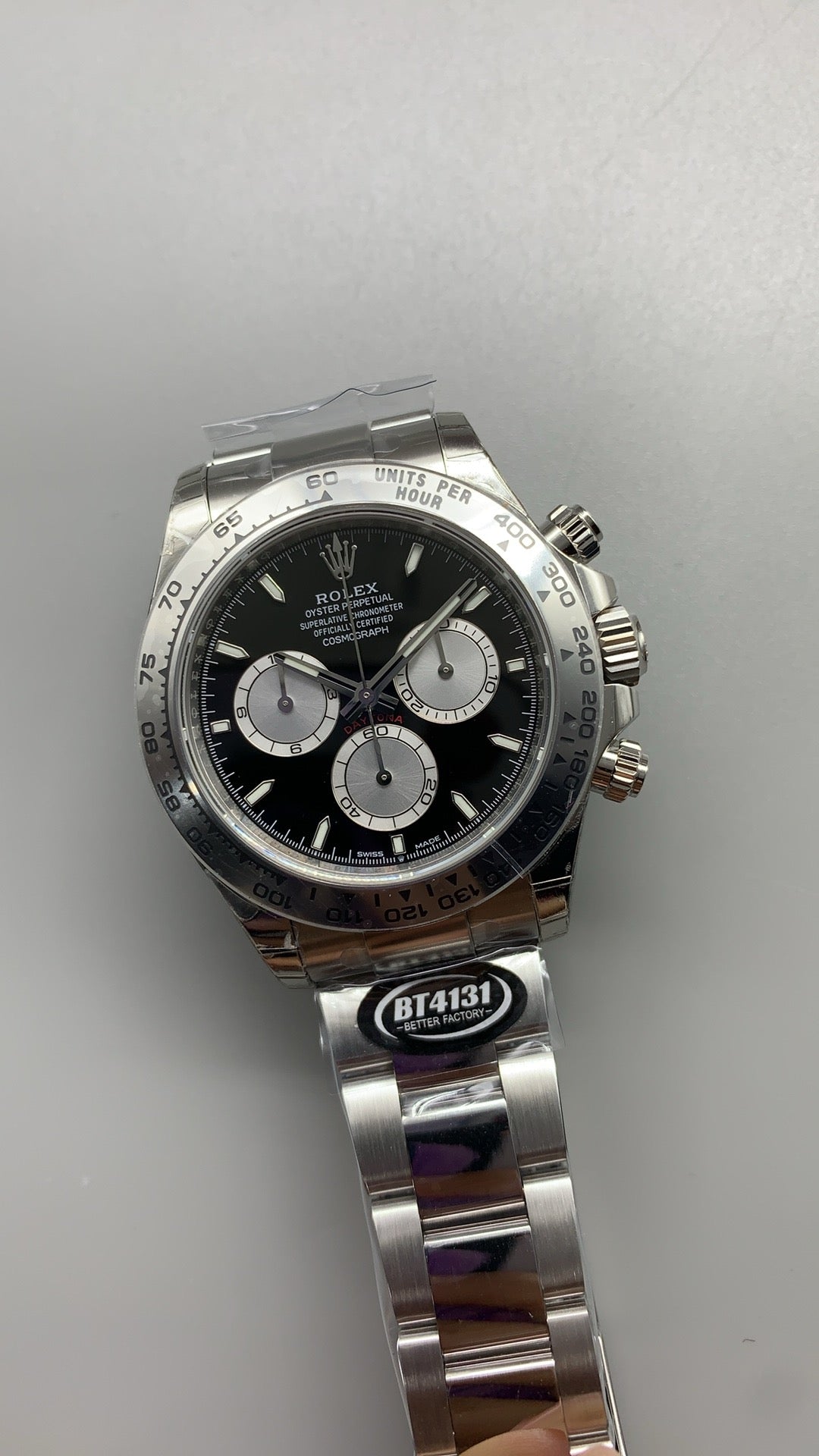 Rolex Daytona 40MM | หน้าปัดสีดำ | ตัวเรือนสแตนเลสเคลือบสีไวท์โกลด์ PVD | กลไกอัตโนมัติ Cal.4131