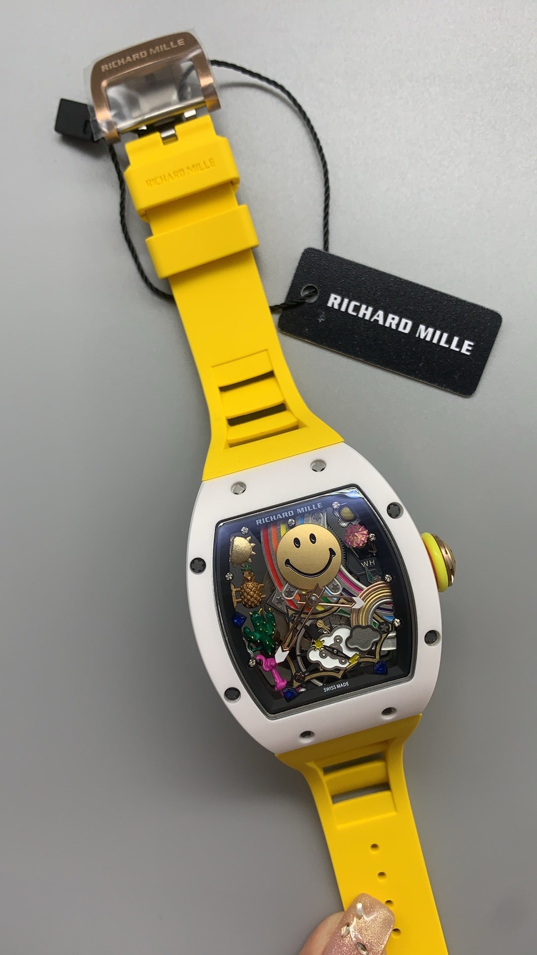 Richard Mille RM88 Smiley | 42.3MM | ตัวเรือนไวท์โกลด์เคลือบ PVD สีทอง | หน้าปัดตกแต่งลาย Smiley | กลไกอัตโนมัติ CRMT7