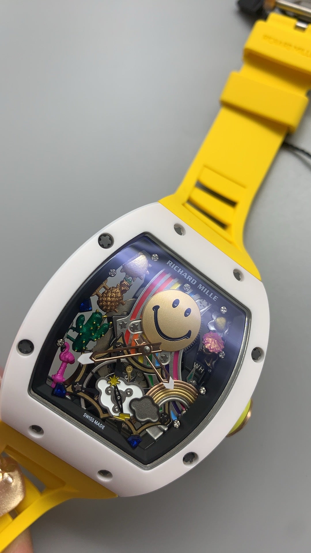 Richard Mille RM88 Smiley | 42.3MM | ตัวเรือนไวท์โกลด์เคลือบ PVD สีทอง | หน้าปัดตกแต่งลาย Smiley | กลไกอัตโนมัติ CRMT7