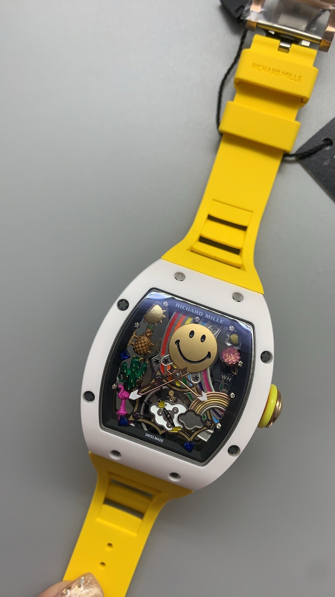 Richard Mille RM88 Smiley | 42.3MM | ตัวเรือนไวท์โกลด์เคลือบ PVD สีทอง | หน้าปัดตกแต่งลาย Smiley | กลไกอัตโนมัติ CRMT7