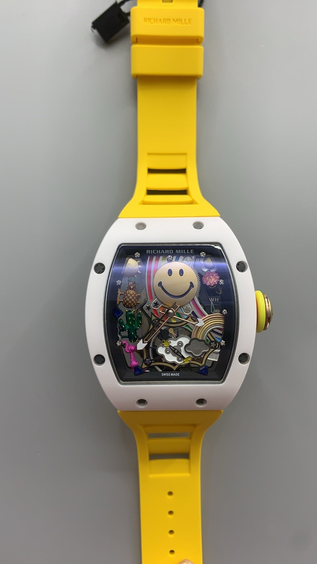 Richard Mille RM88 Smiley | 42.3MM | ตัวเรือนไวท์โกลด์เคลือบ PVD สีทอง | หน้าปัดตกแต่งลาย Smiley | กลไกอัตโนมัติ CRMT7