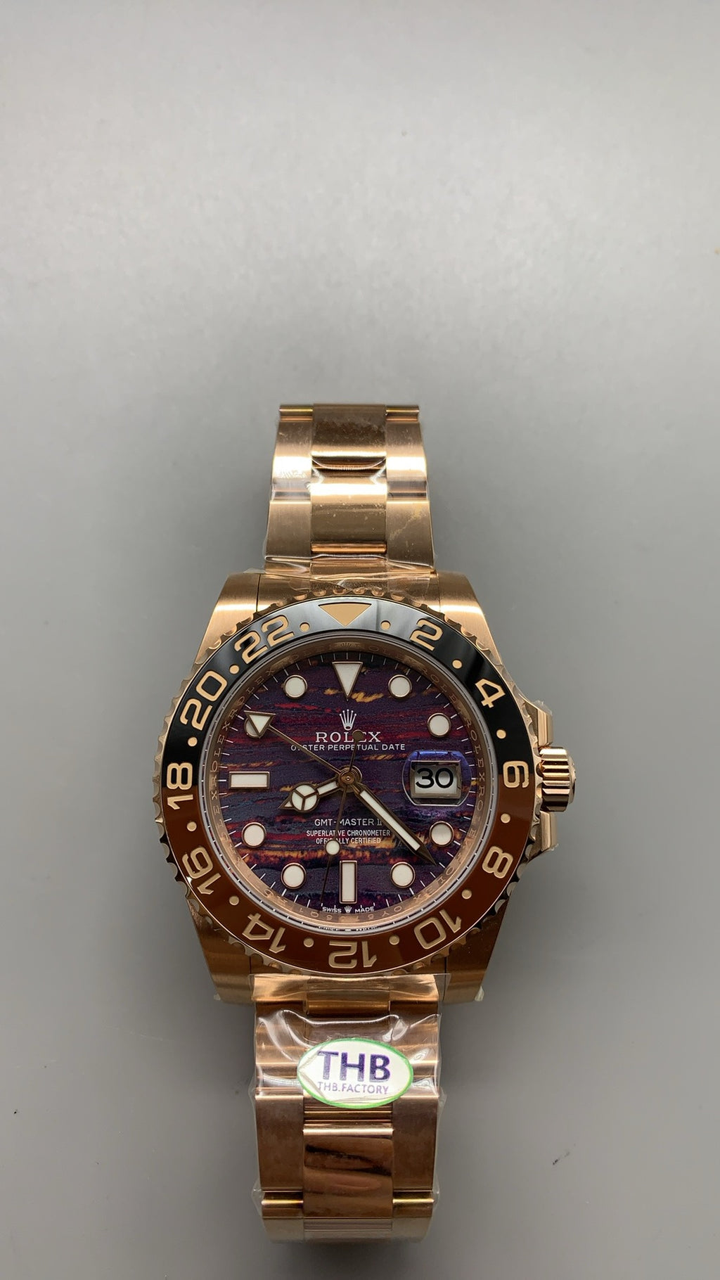 Rolex GMT-Master II 40MM | หน้าปัดลายก้อนเมฆ | ตัวเรือนสแตนเลสเคลือบสีโรสโกลด์ PVD | กลไกอัตโนมัติ Cal.3285