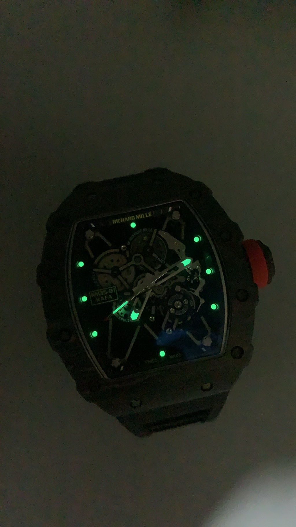 Richard Mille RM35-01 | 42MM | ตัวเรือนคาร์บอนไฟเบอร์ NTPT + โครงไทเทเนียม | หน้าปัดสเกเลตัน | กลไกไขลานมือ RMUL3