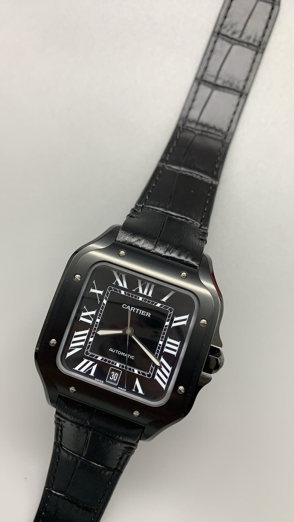 Cartier Santos de Cartier | ขนาด 40 มม. (Large) | สีดำทั้งเรือน | สายหนัง | อัตโนมัติ
