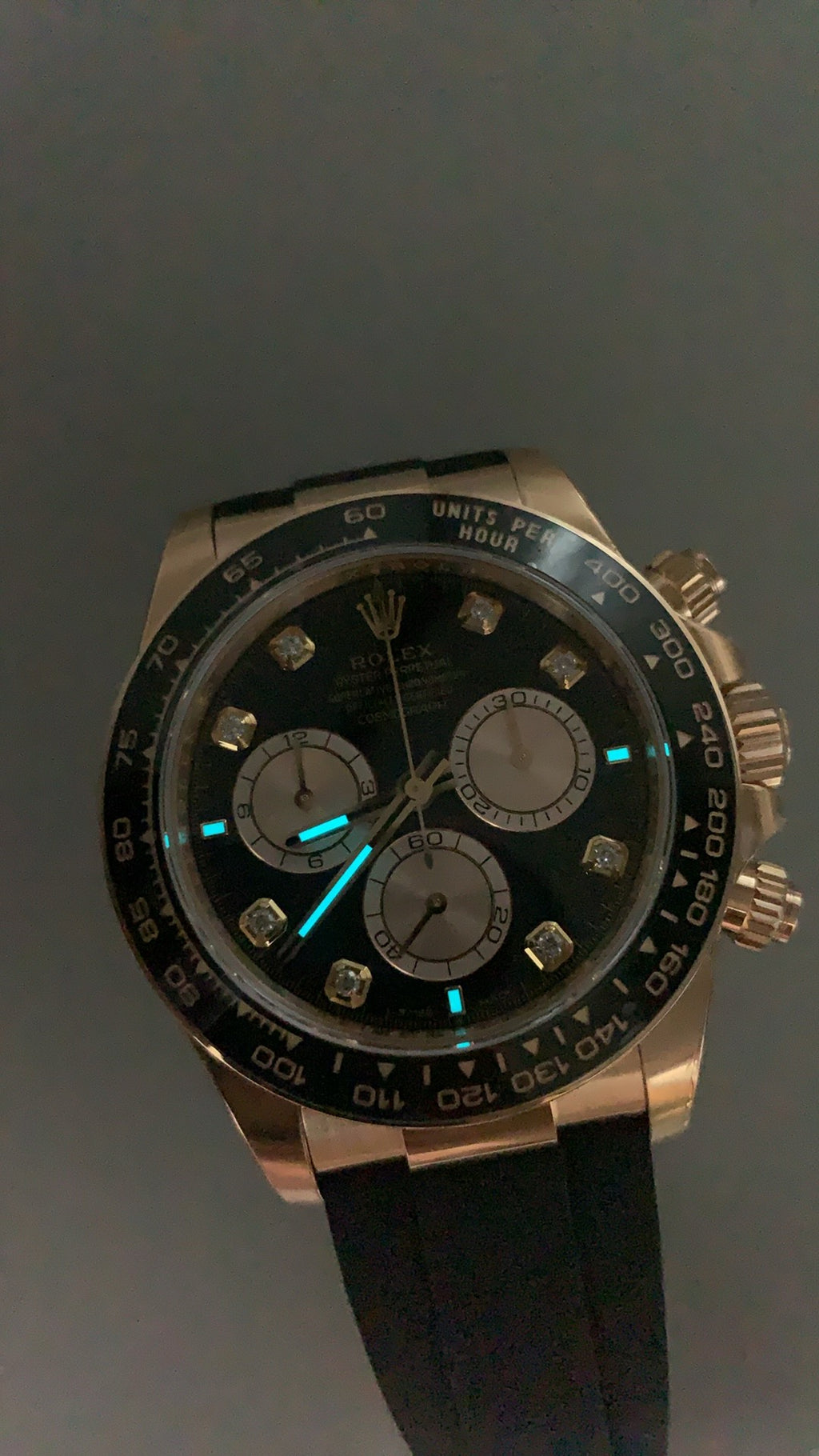 Rolex Daytona 40MM | หน้าปัดสีดำ ประดับเพชร | ตัวเรือนสแตนเลสเคลือบสีโรสโกลด์ PVD