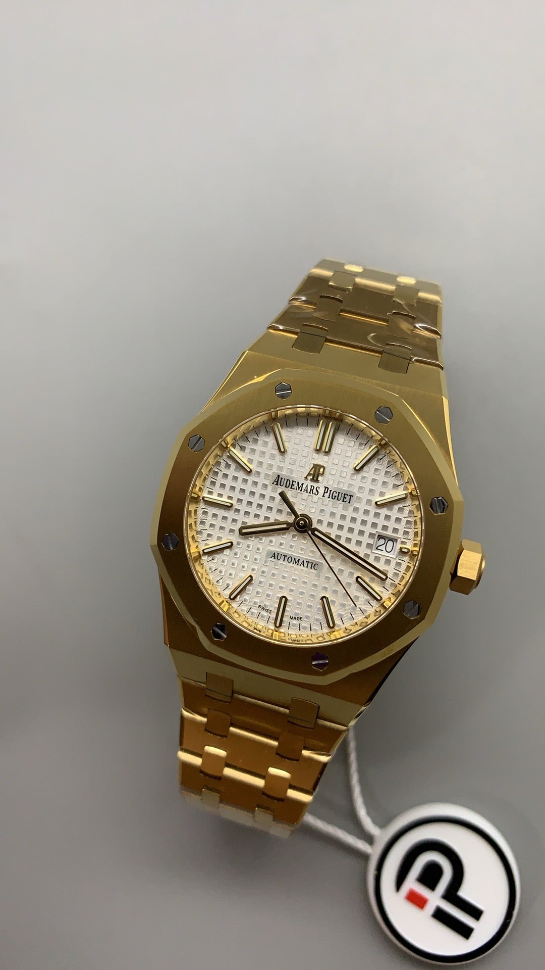 Audemars Piguet Royal Oak 15450 | 37MM | ตัวเรือนสแตนเลสสตีลเคลือบสีทองแบบ PVD | หน้าปัดสีขาว | กลไกอัตโนมัติ Cal.3120