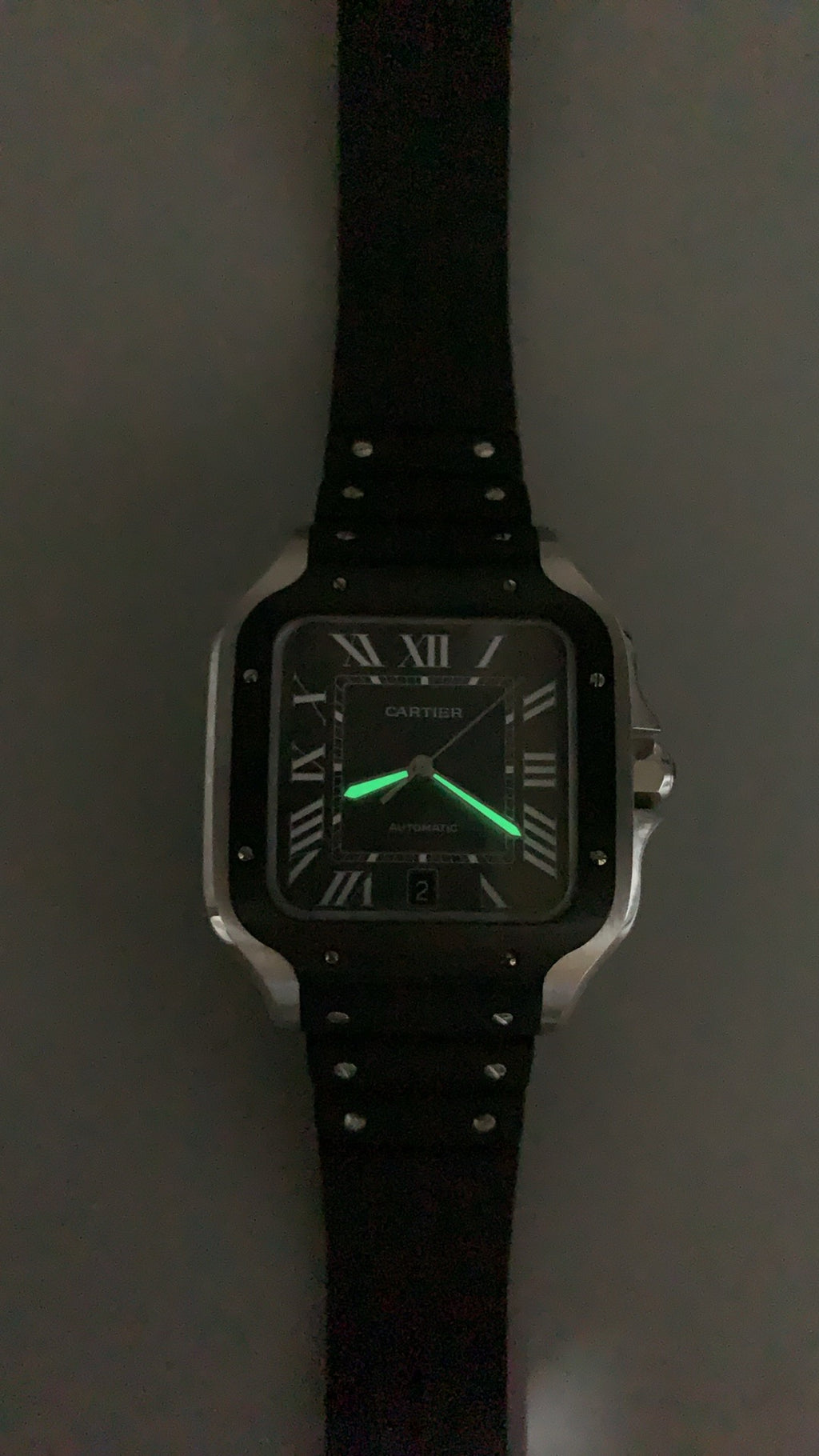 Cartier Santos de Cartier | ขนาด 40 มม. (Large) | ขอบหน้าปัดสีดำ | สายยาง | อัตโนมัติ