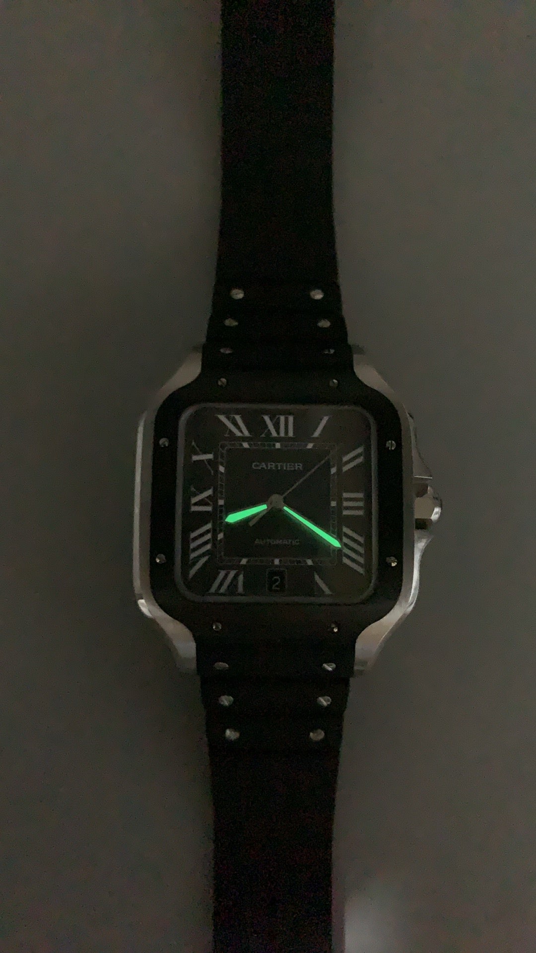 Cartier Santos de Cartier | ขนาด 40 มม. (Large) | ขอบหน้าปัดสีดำ | สายยาง | อัตโนมัติ