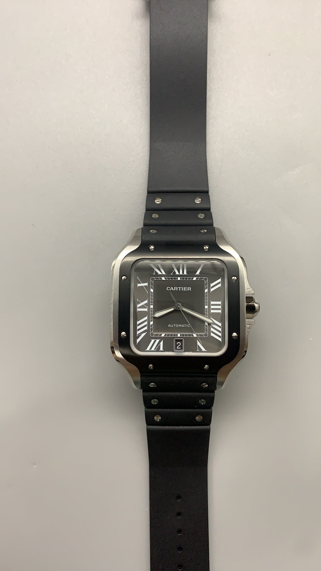 Cartier Santos de Cartier | ขนาด 40 มม. (Large) | ขอบหน้าปัดสีดำ | สายยาง | อัตโนมัติ