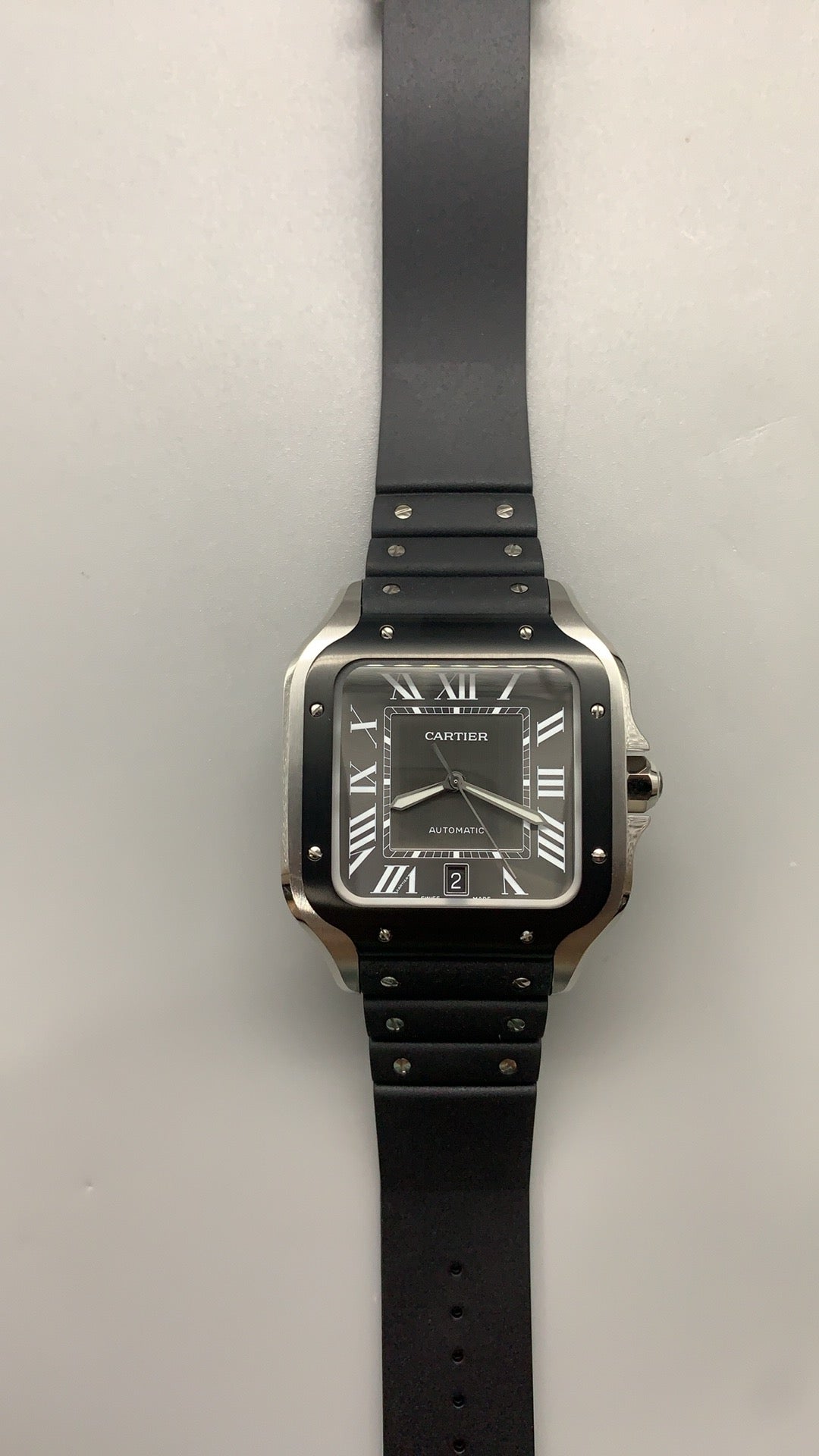 Cartier Santos de Cartier | ขนาด 40 มม. (Large) | ขอบหน้าปัดสีดำ | สายยาง | อัตโนมัติ