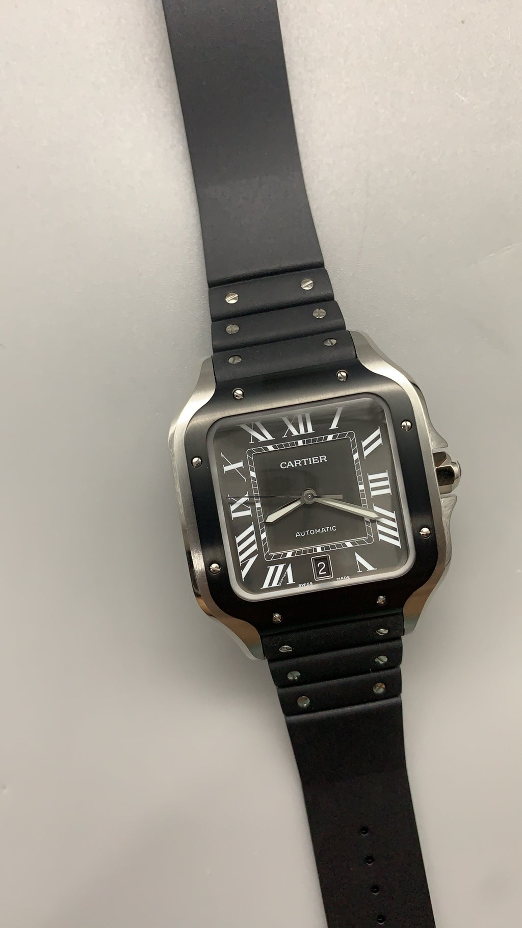Cartier Santos de Cartier | ขนาด 40 มม. (Large) | ขอบหน้าปัดสีดำ | สายยาง | อัตโนมัติ