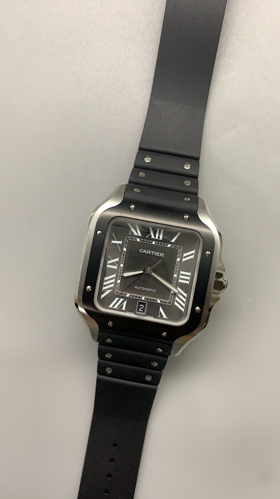 Cartier Santos de Cartier | ขนาด 40 มม. (Large) | ขอบหน้าปัดสีดำ | สายยาง | อัตโนมัติ