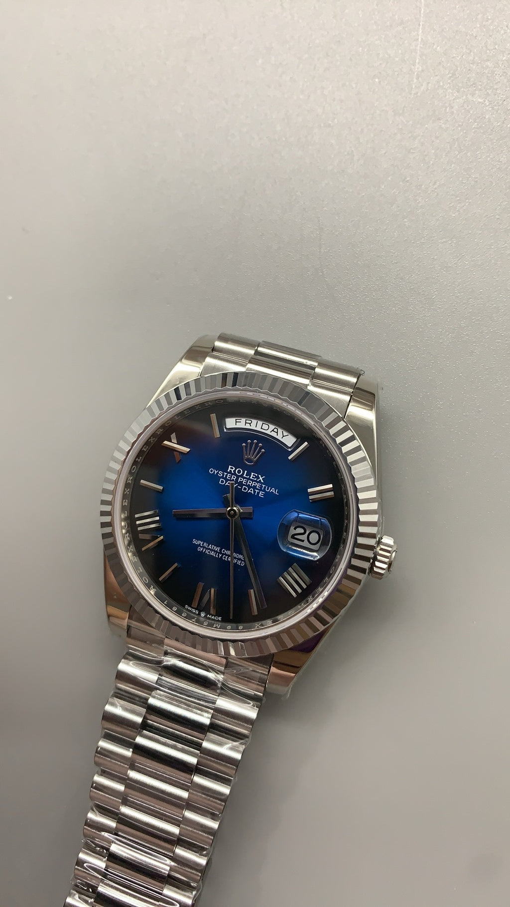 Rolex Day-Date 40MM | หน้าปัดฟูมสโมคบลู | กลไกอัตโนมัติ Cal.3255