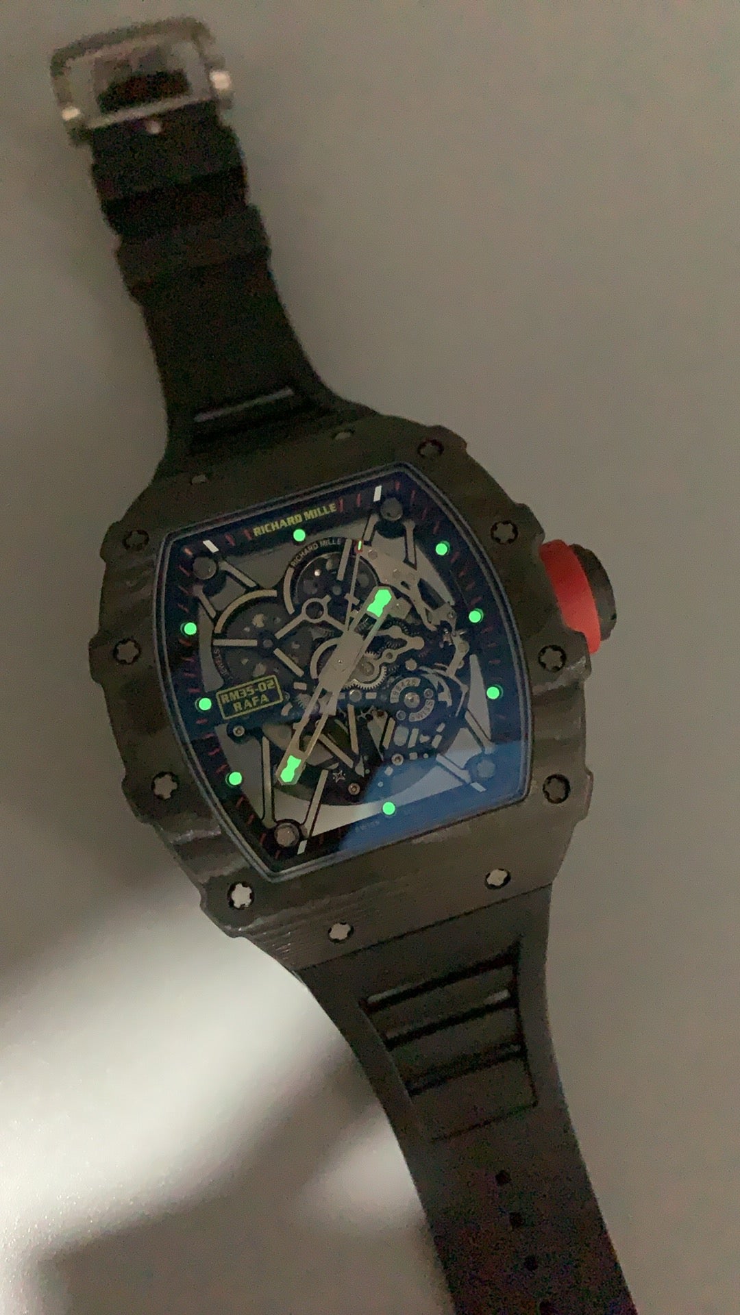 Richard Mille RM35-02 | 42MM | ตัวเรือนคาร์บอนไฟเบอร์ NTPT + ขอบไทเทเนียม | หน้าปัดสเกเลตัน | กลไกอัตโนมัติ RMAL1